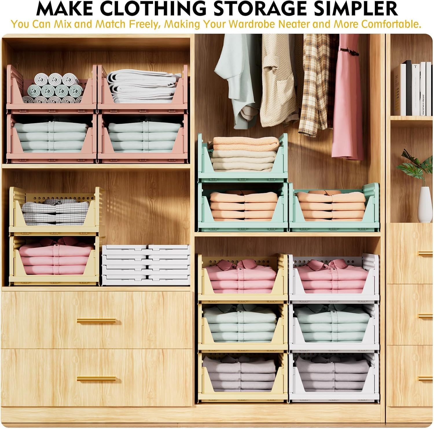 SNSLXH 5 Pack Stackable Closet Storage Basket