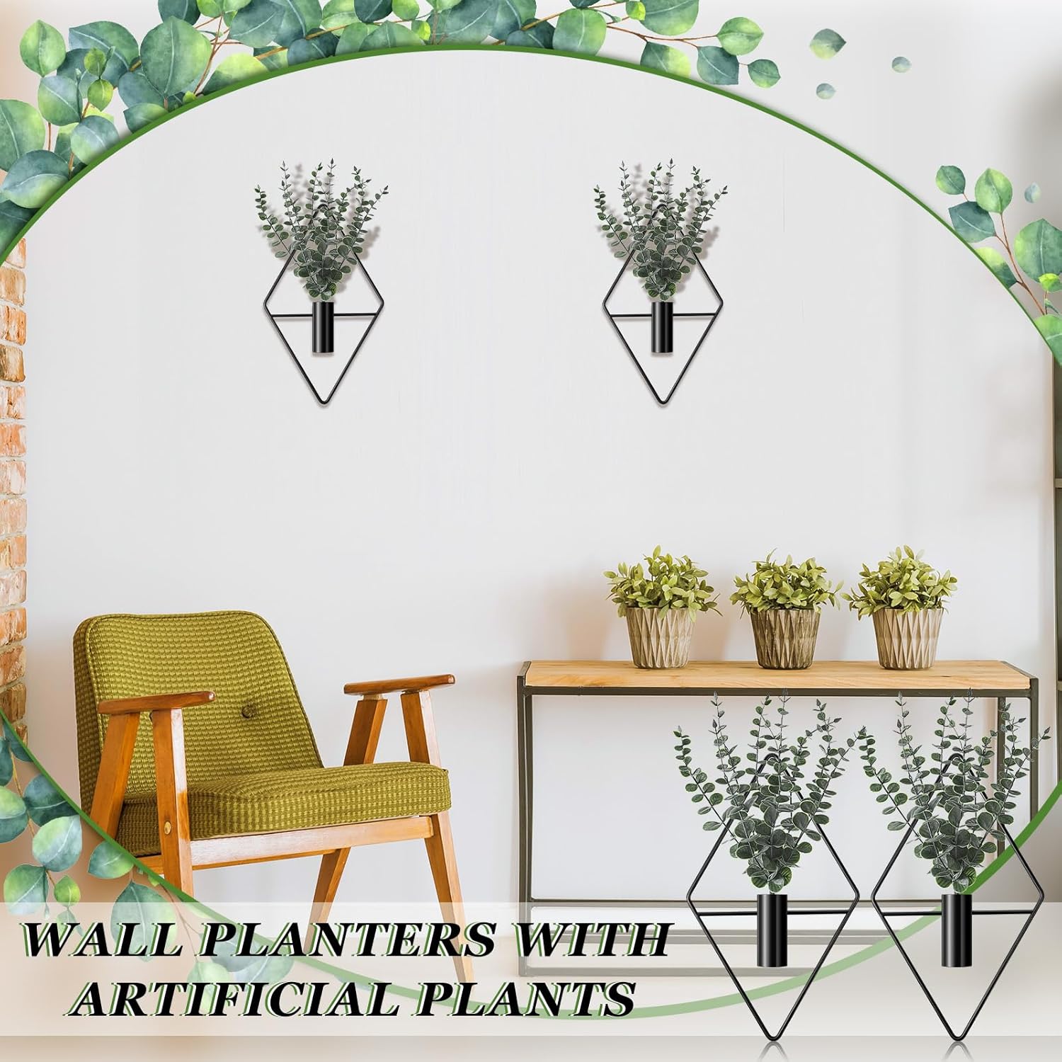Jexine Hanging Planters with Artificial Eucalyptus