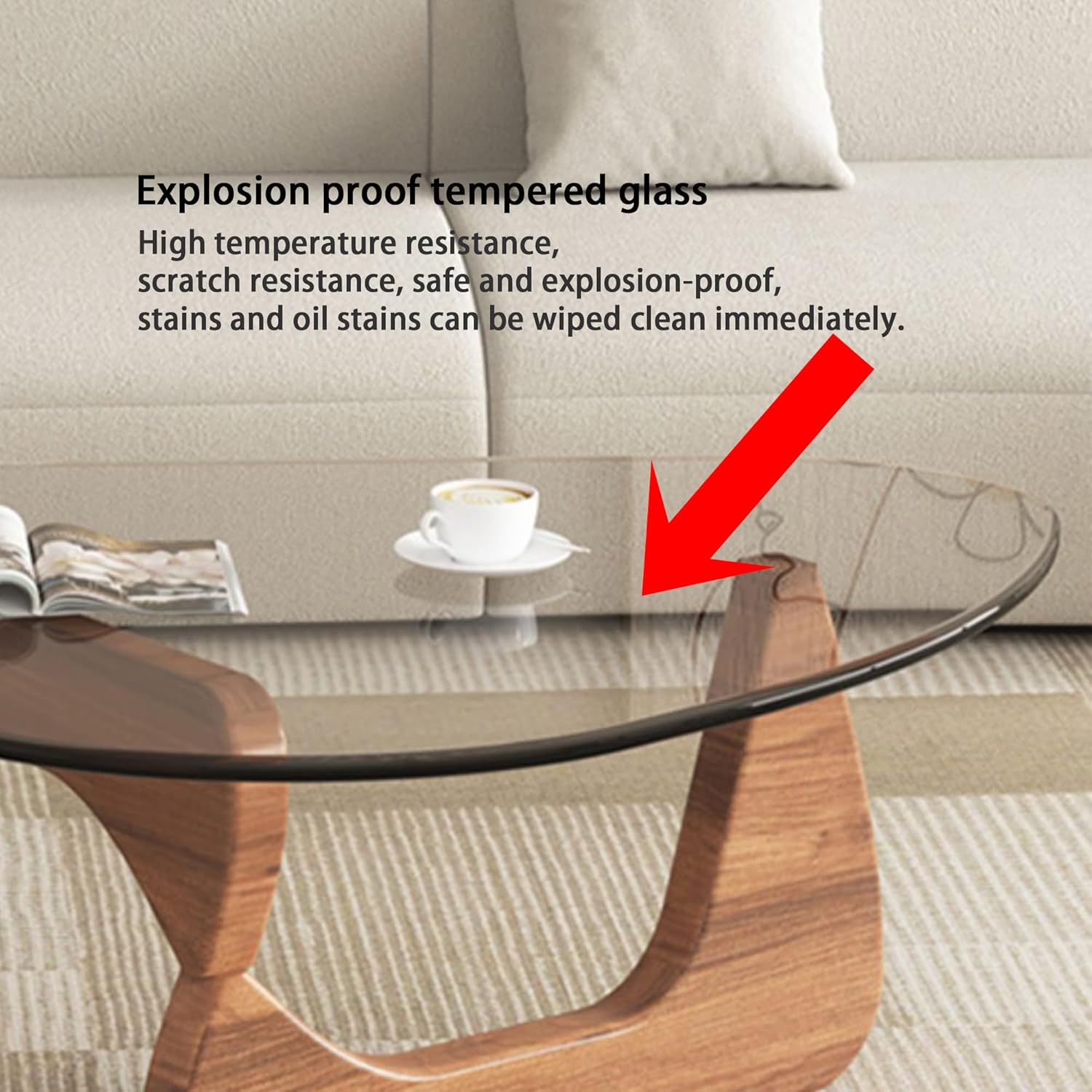 EASYSOUL Modern Glass Coffee Table for Living Room