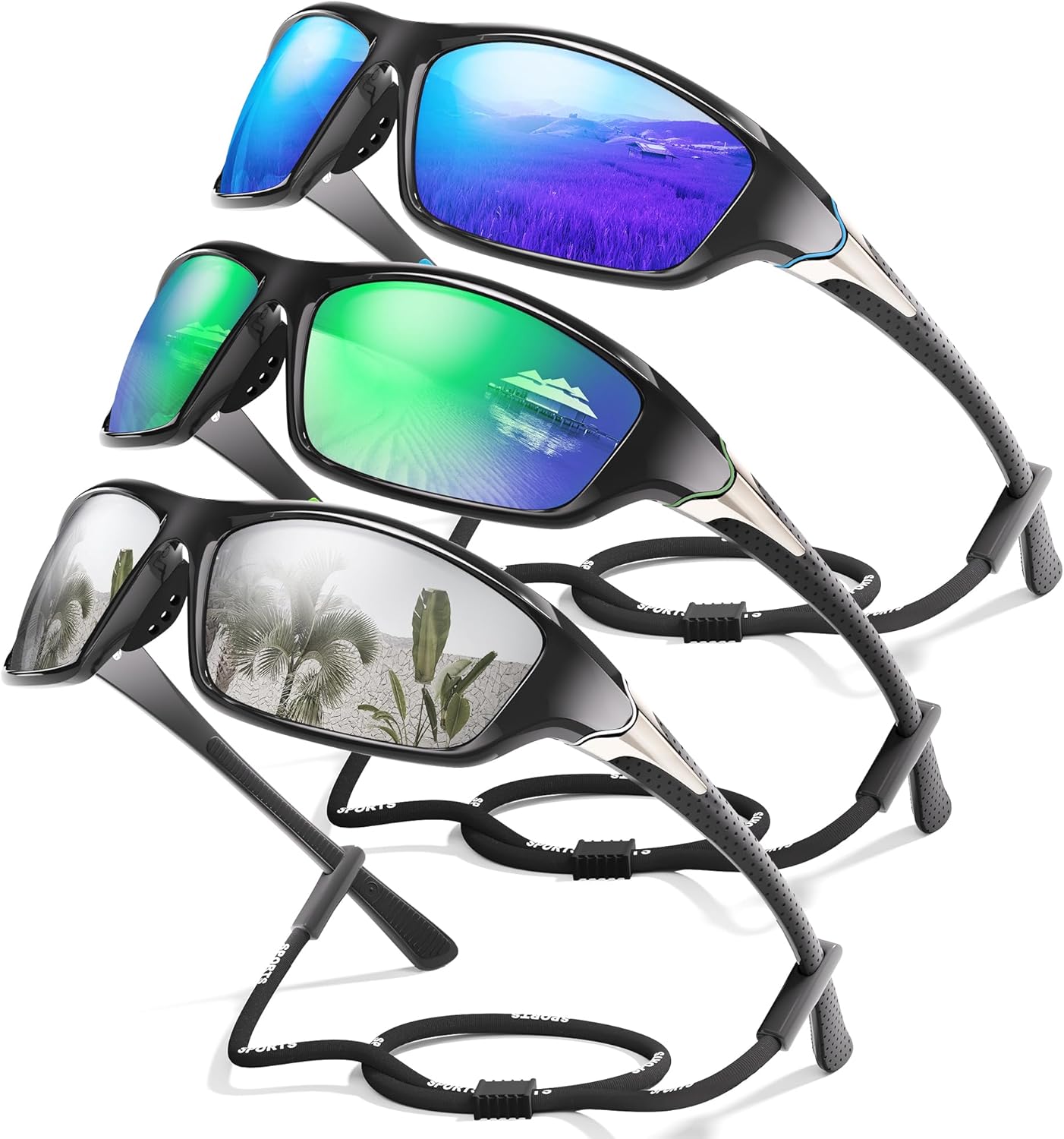 3-Pack Polarized Sports Sunglasses for Men