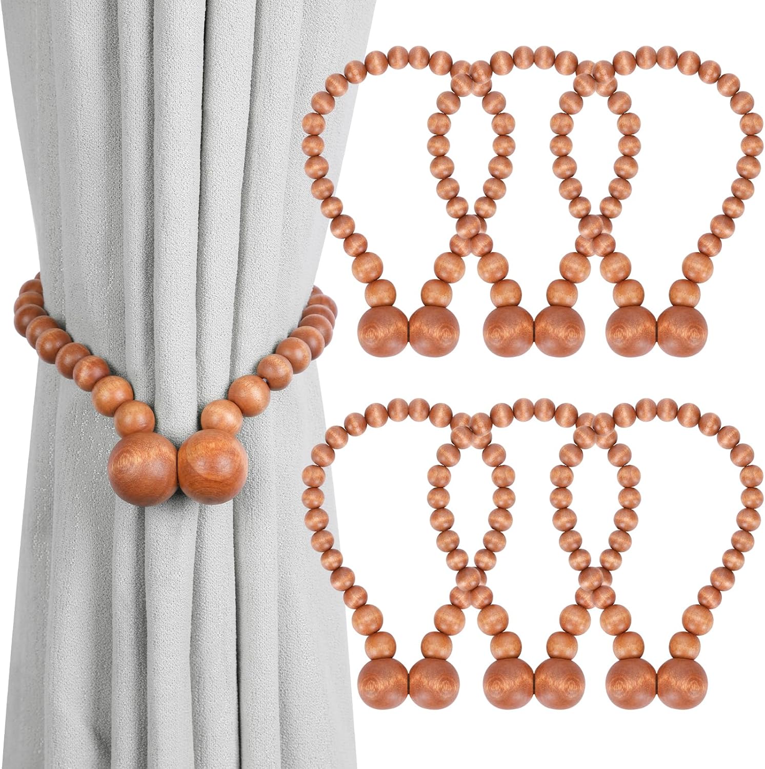 Magnetic Wood Bead Curtain Tiebacks Curtain Holders for Bedroom