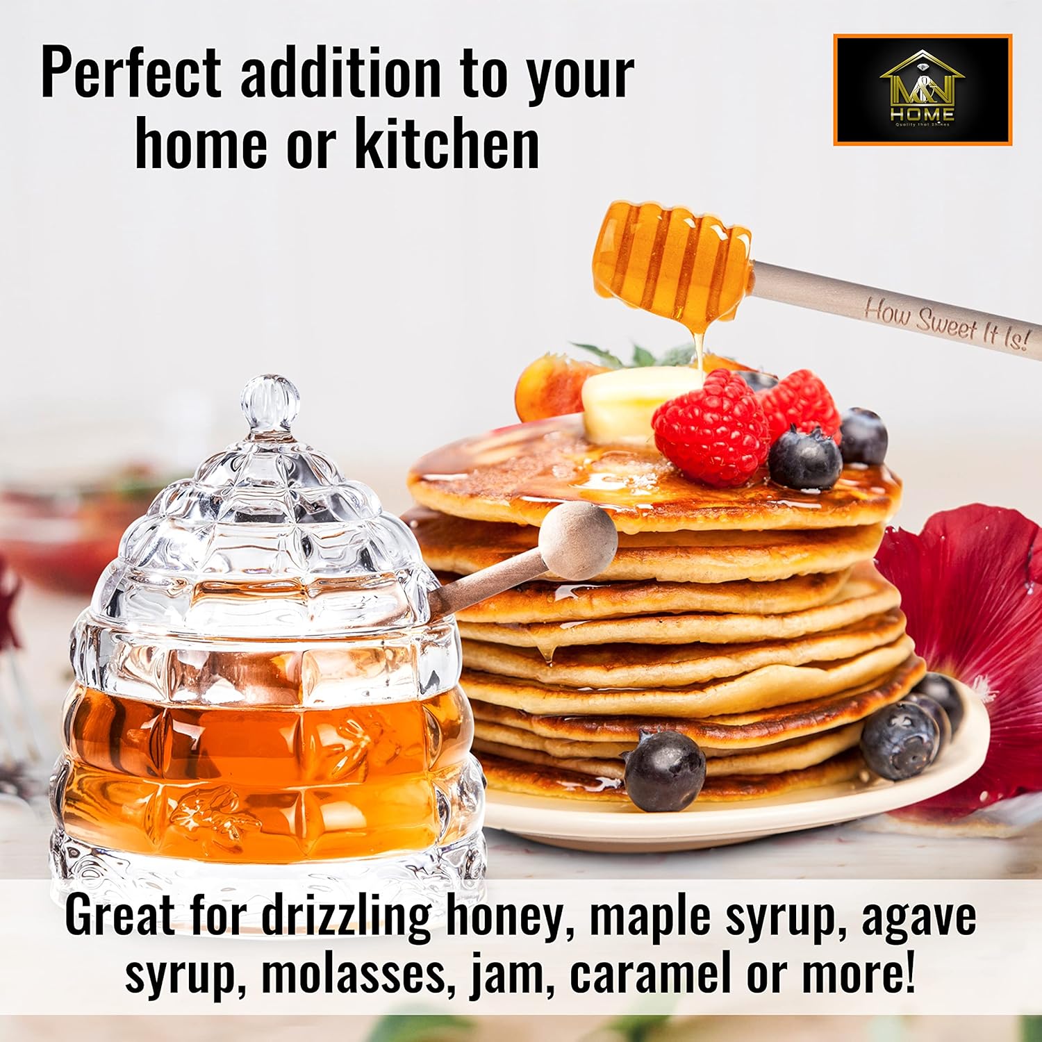 M&N HOME Honey Dish with 3 Dippers Honey Jar
