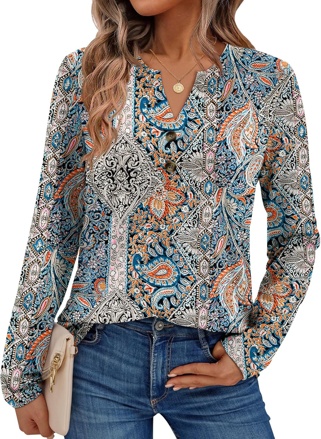 AUTOMET Women’s Long Sleeve Henley Tops Fall
