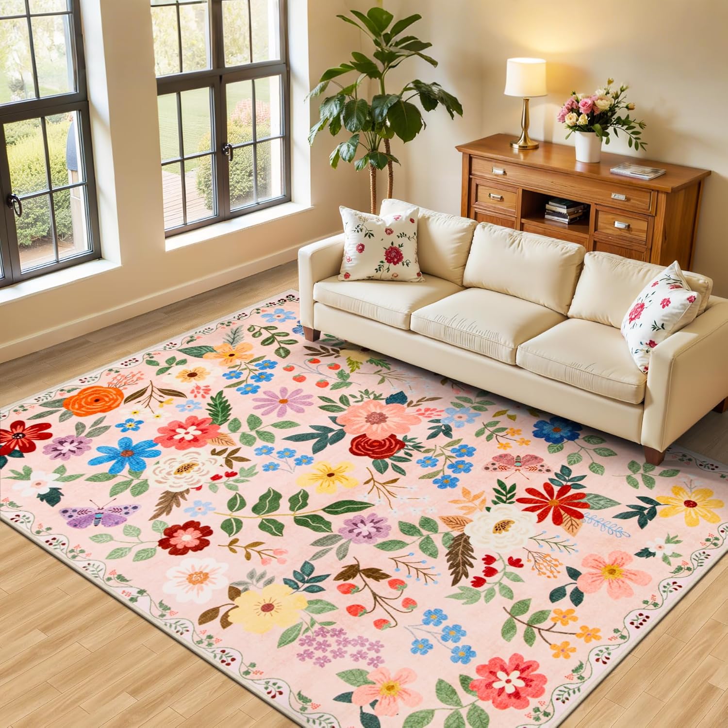 8x10 Area Rugs for Living Room: Floral Washable Rug Vintage