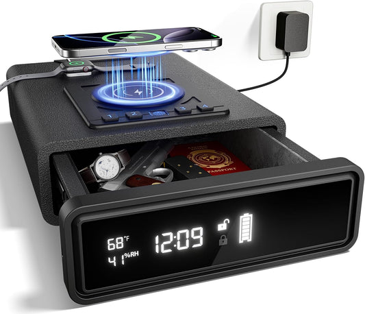 Smart Biometric Safe with Wireless Charging for Phone