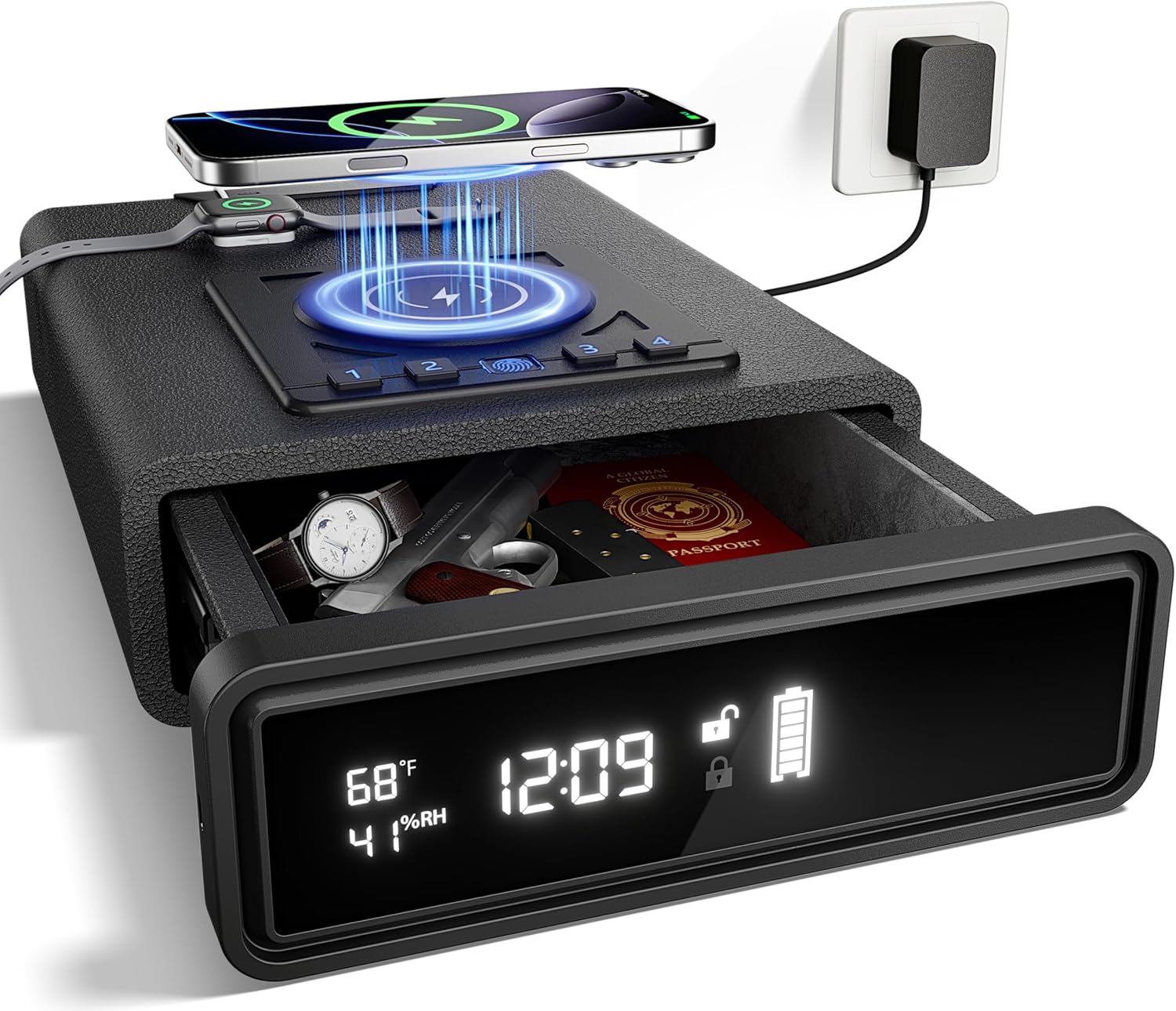 Smart Biometric Safe with Wireless Charging for Phone