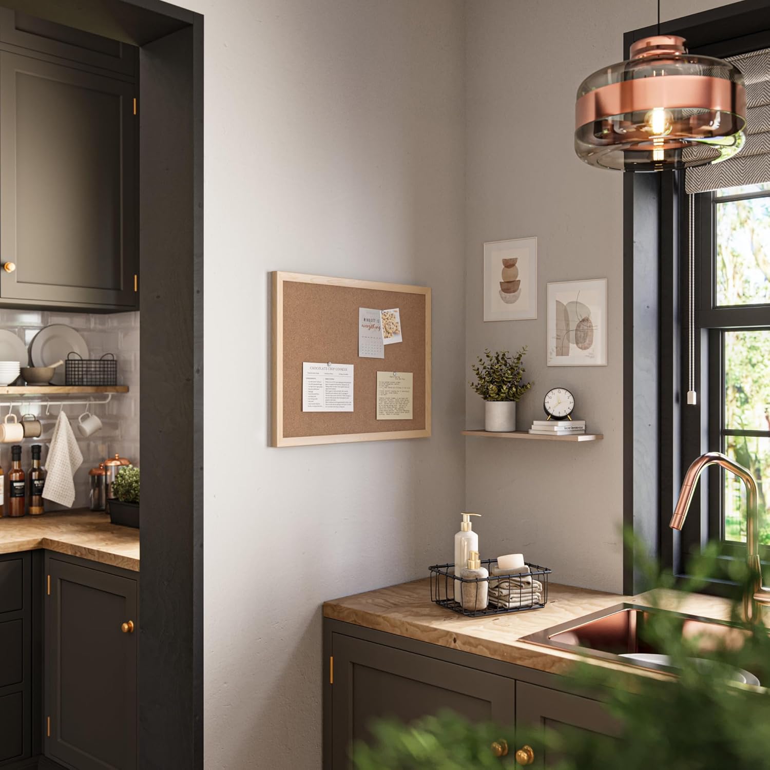 U Brands Cork Bulletin Board Light Birch Wood Frame