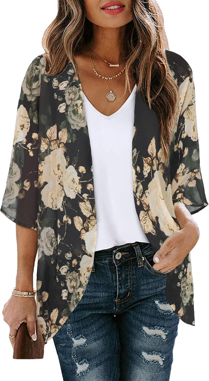 Women’s Floral Puff Sleeve Kimono Cardigan