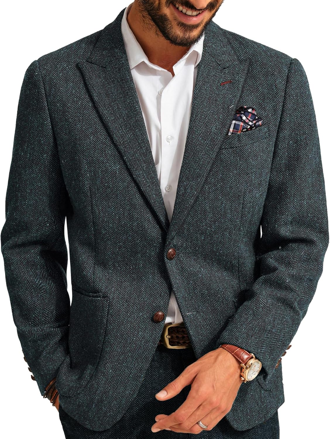 PJ PAUL JONES Mens Blazer Vintage Herringbone Tweed