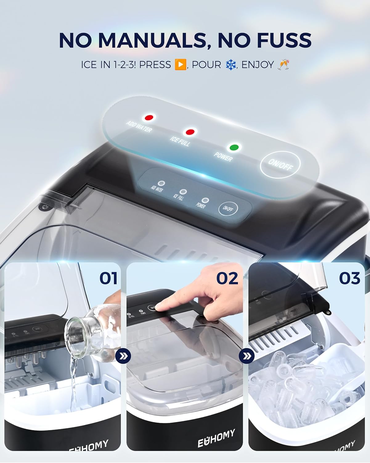 EUHOMY Countertop Ice Maker with Handle