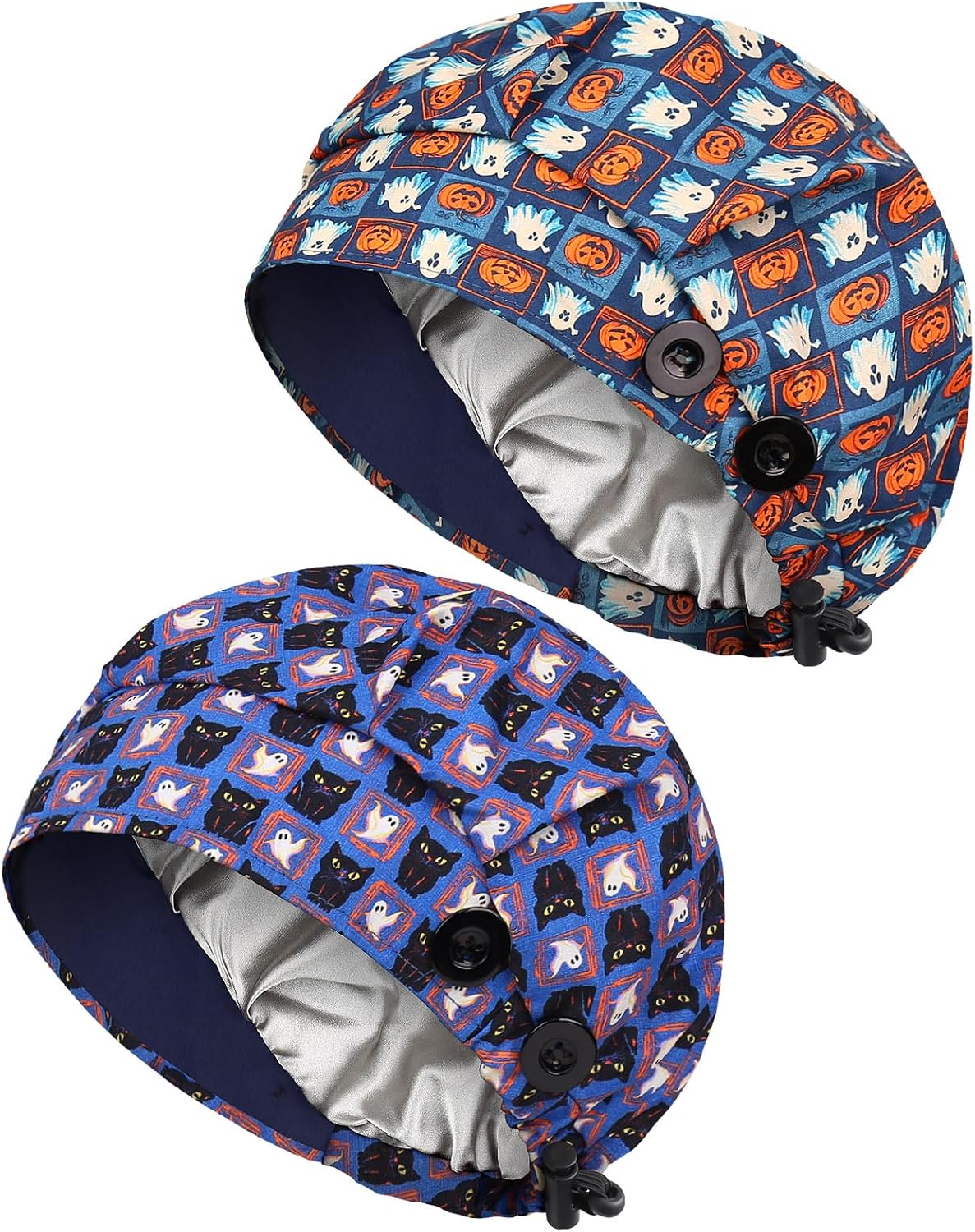 2 Pack Satin Lined Bouffant Scrub Caps