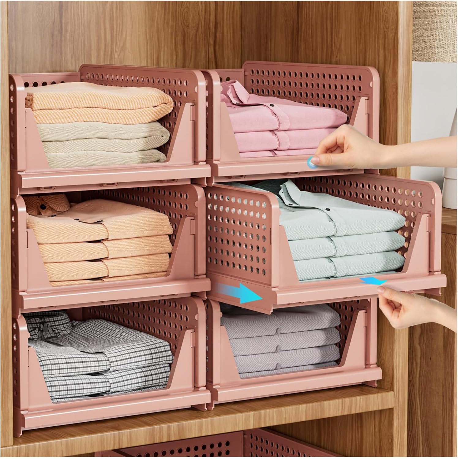 SNSLXH 5 Pack Stackable Closet Storage Basket