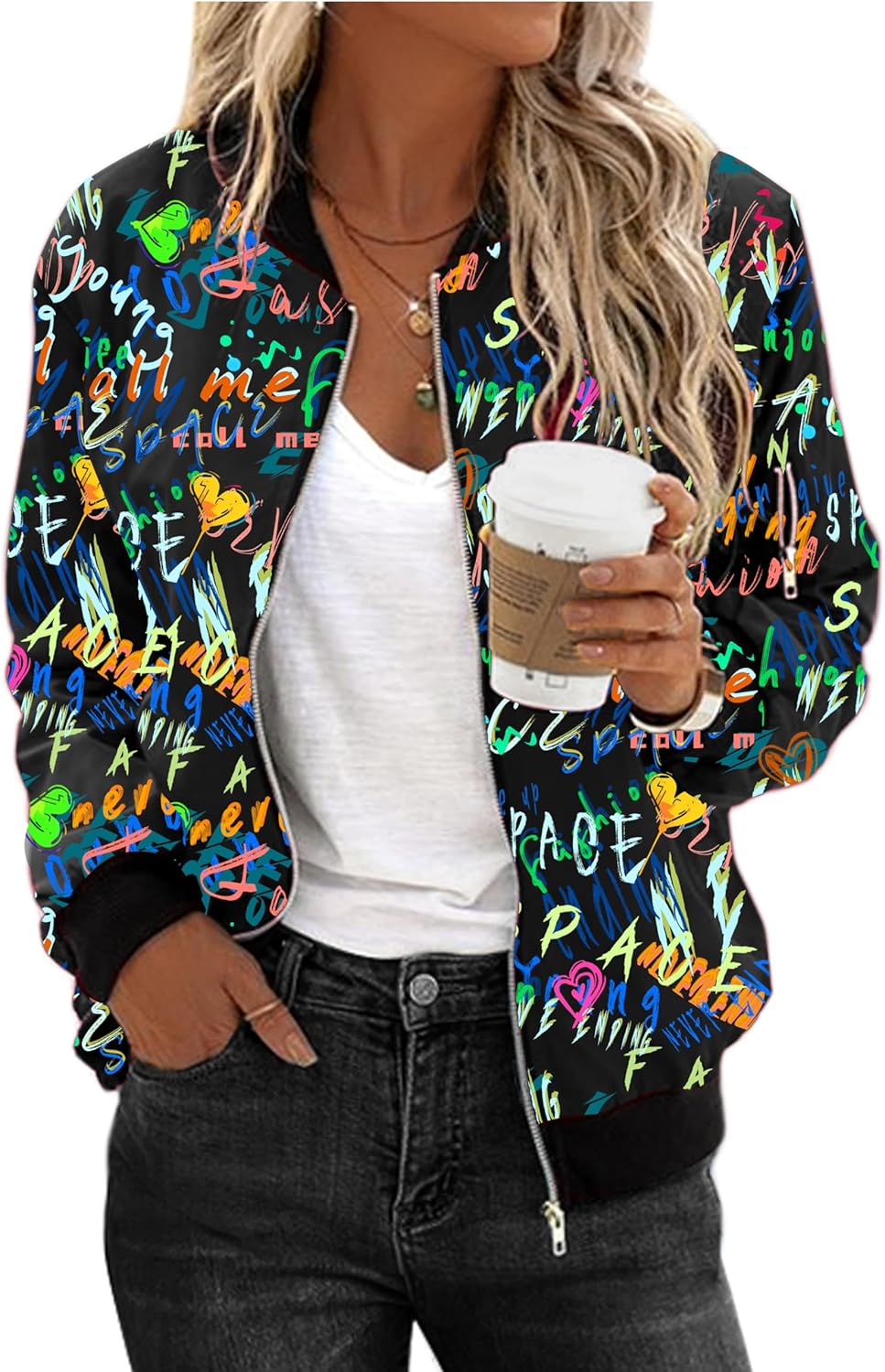 Zeagoo Women's Bomber Jacket Coat Zip