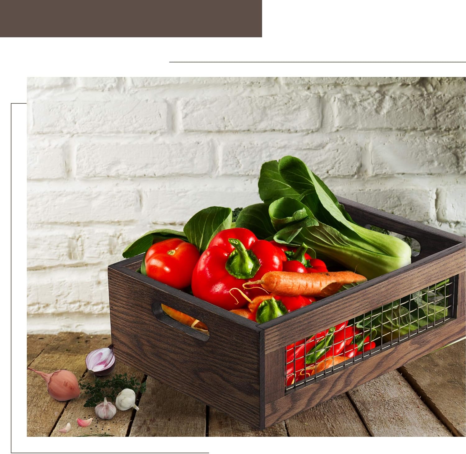 Wooden Countertop Baskets Set of 2 for Kitchen