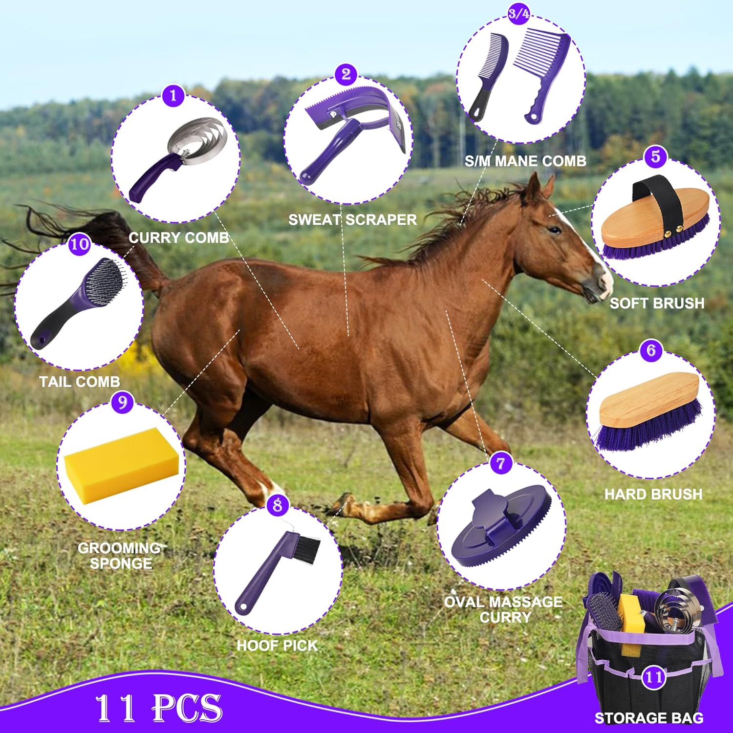 Horse Grooming Kit Bathing Supplies with Organize Bag