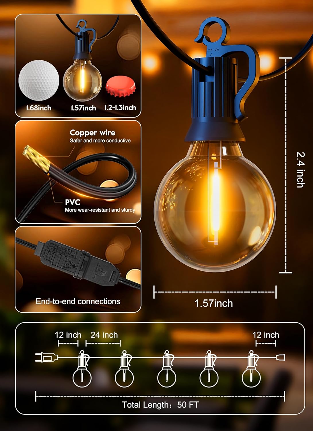 Brightown 50FT Outdoor String Lights