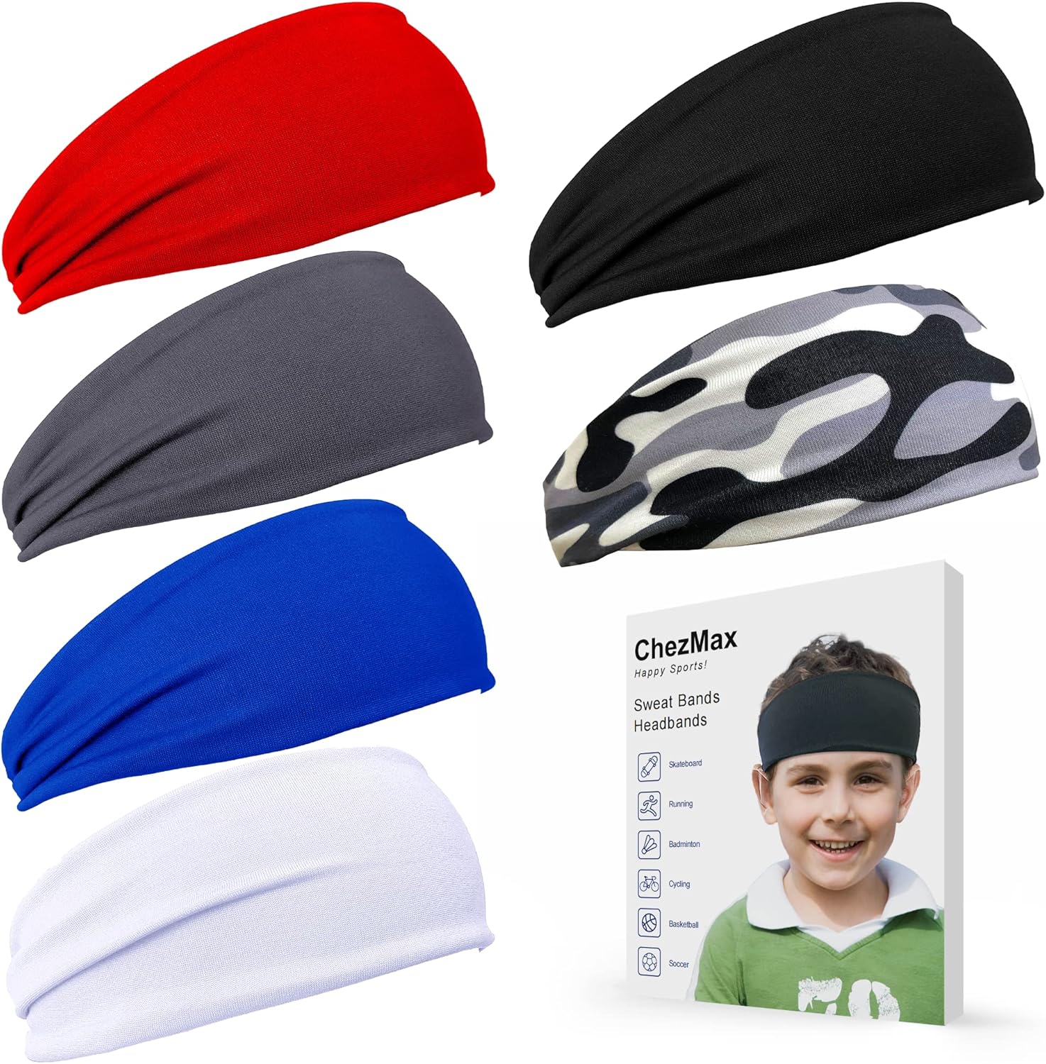 ChezMax 6 PCS Sweatbands for Kids