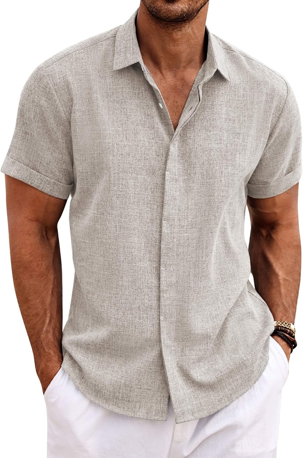 COOFANDY Men's Linen Short Sleeve Shirt