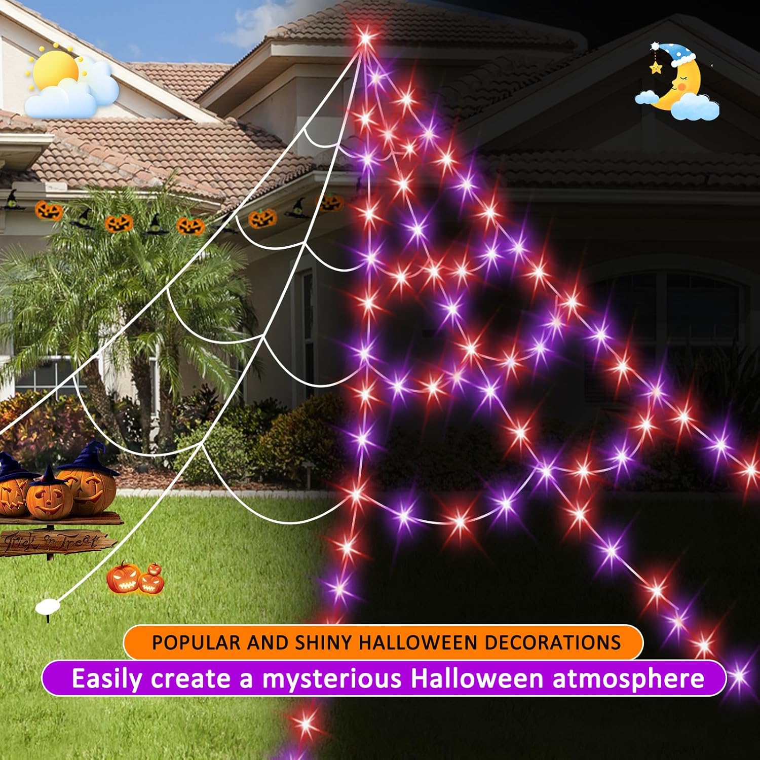 Halloween Spider Web Lights LED Lighted Spider