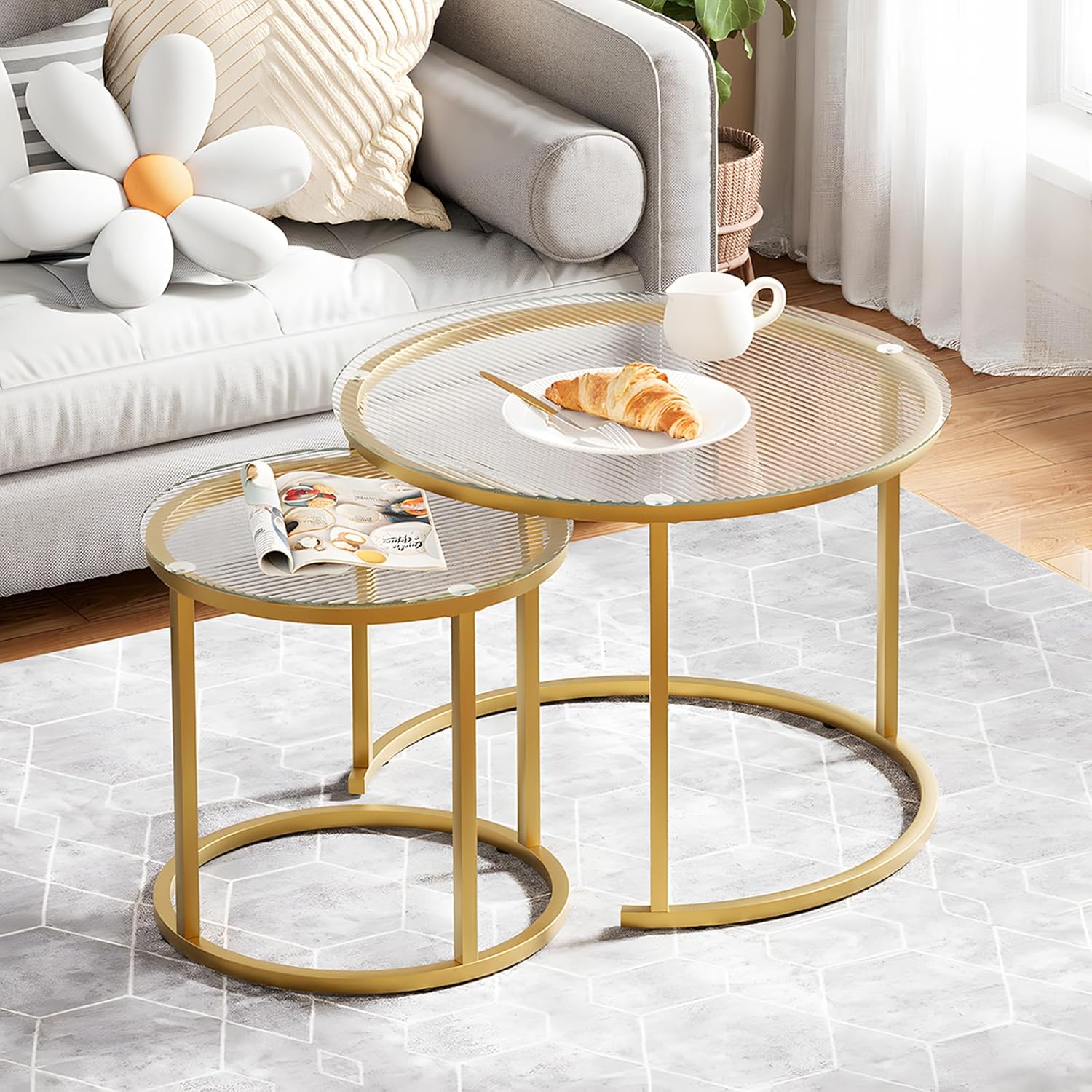 Aboxoo Coffee Table Nesting White Set of 2 Side Frame
