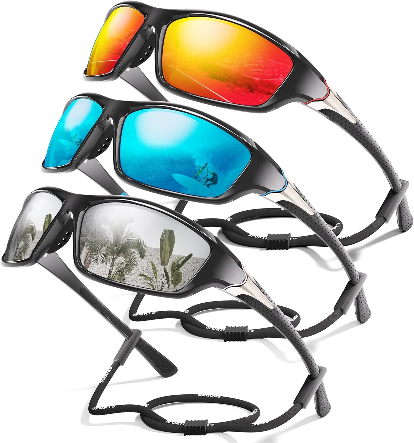 3-Pack Polarized Sports Sunglasses for Men