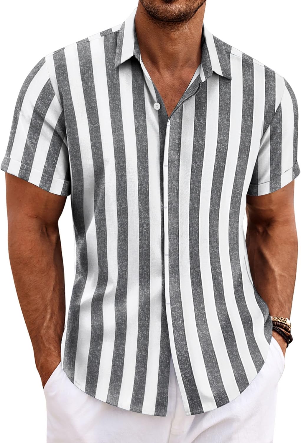 COOFANDY Men's Linen Short Sleeve Shirt