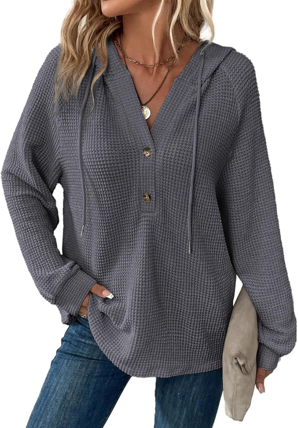 Dokotoo Hoodies for Women Waffle Knit Long Sweatshir