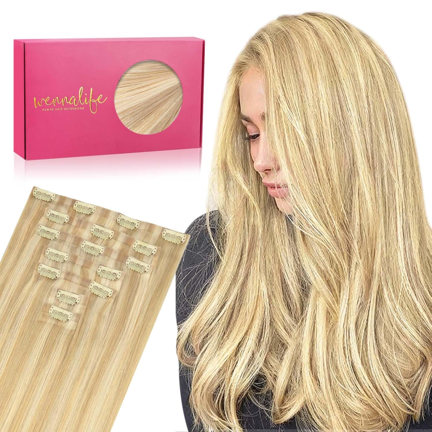 WENNALIFE Clip in Hair Extensions Real Human Hair