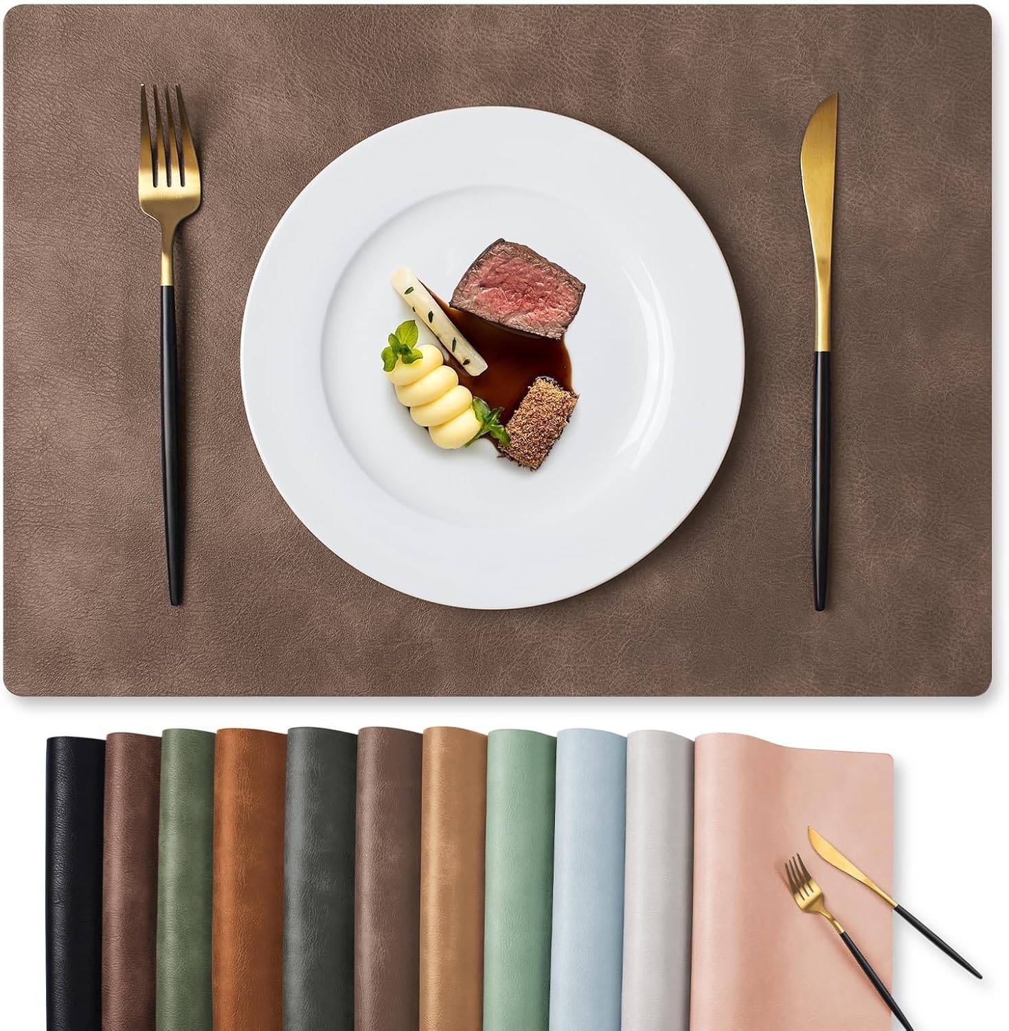 MOSAYT Vinyl Placemats Set Fall Faux Leather