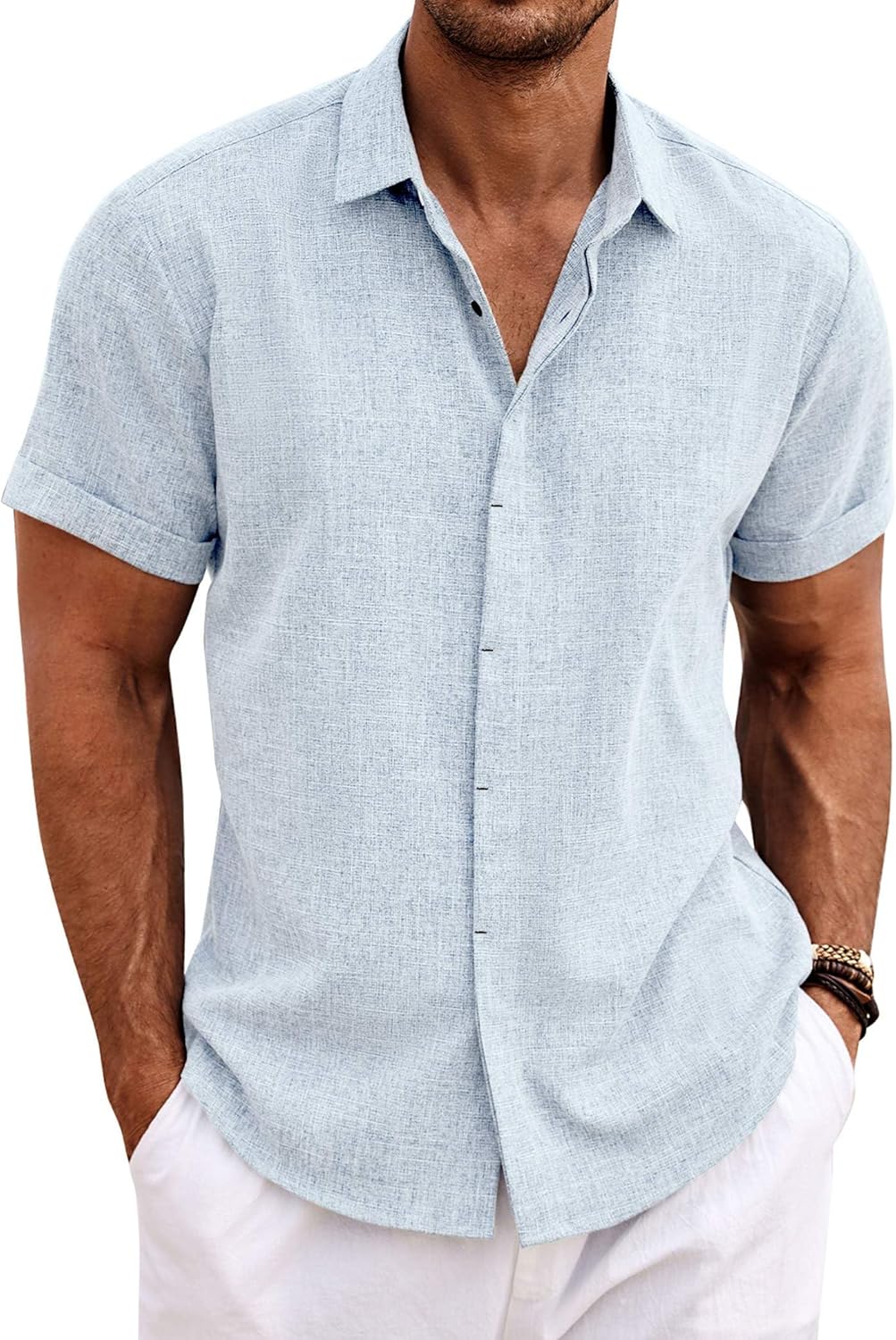 COOFANDY Men's Linen Short Sleeve Shirt
