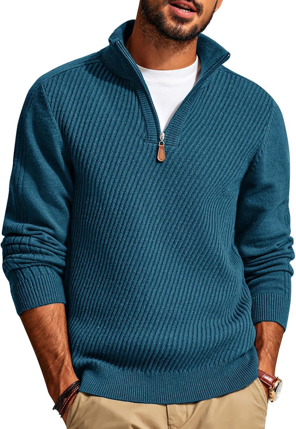 PJ PAUL JONES Mens Quarter Zip Pullover Sweaters