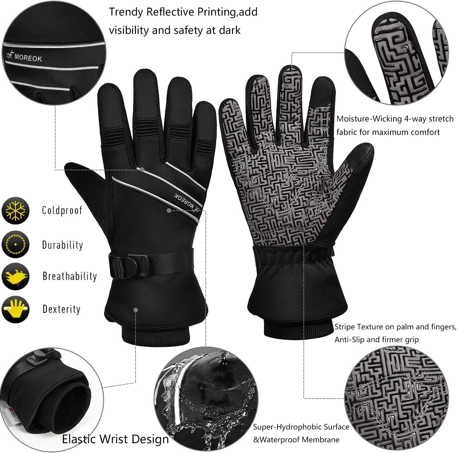 MOREOK Waterproof & Windproof Winter Gloves for Men/Women