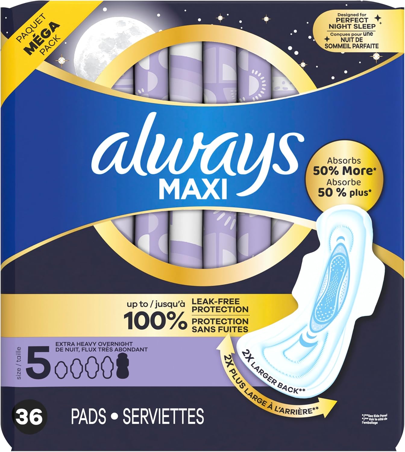 Always Maxi Overnight Pads with Wings for Women