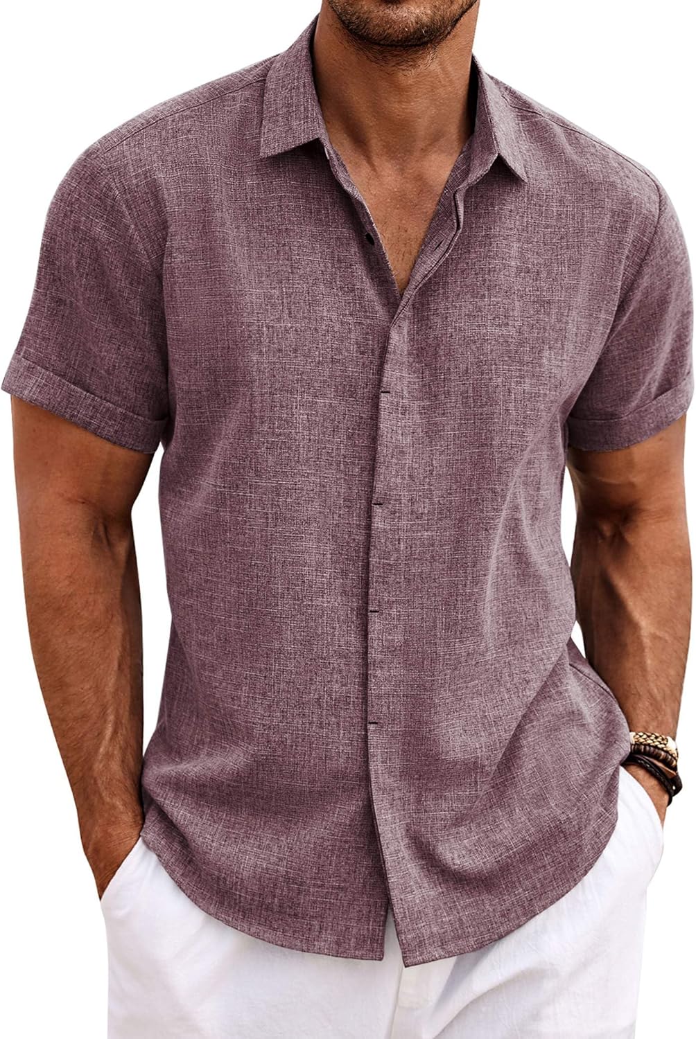 COOFANDY Men's Linen Short Sleeve Shirt