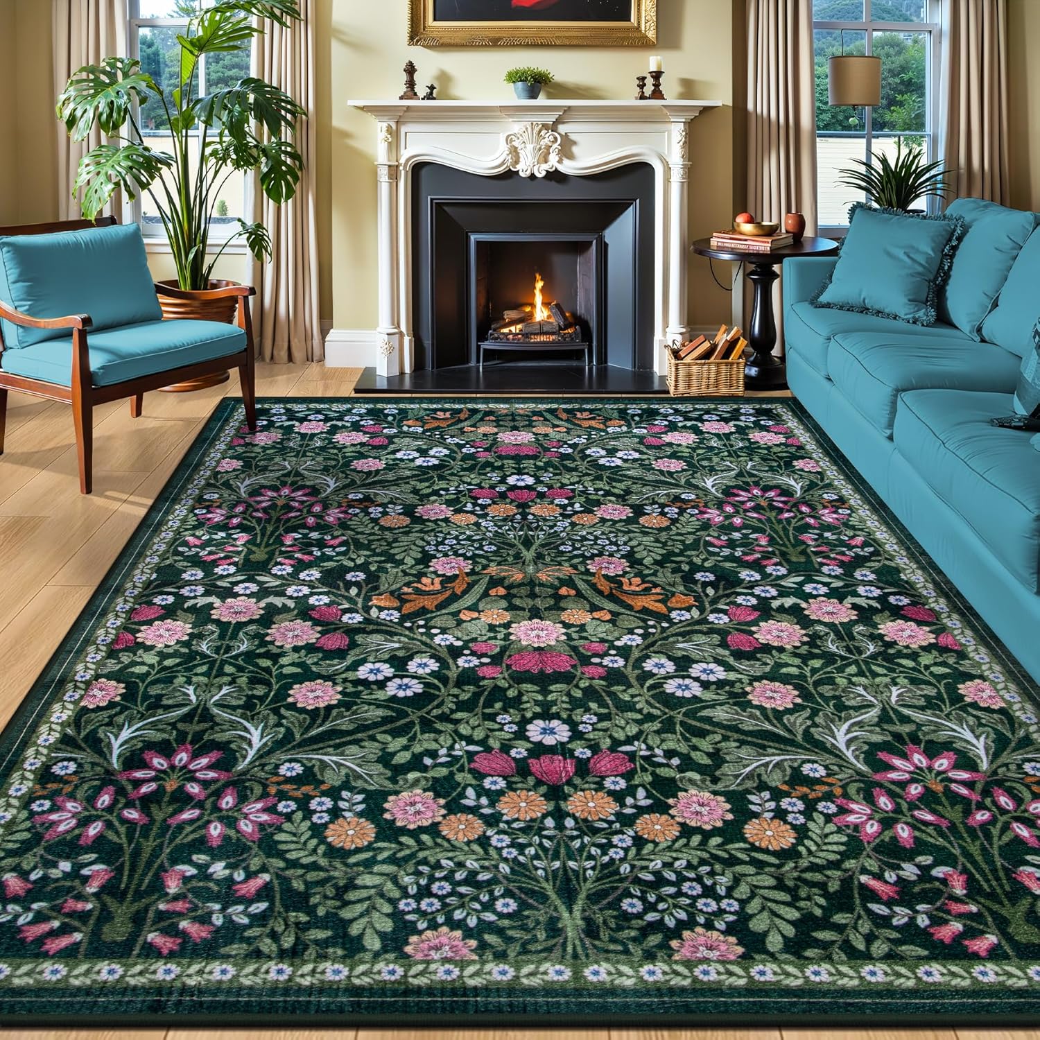 8x10 Area Rugs for Living Room: Floral Washable Rug Vintage
