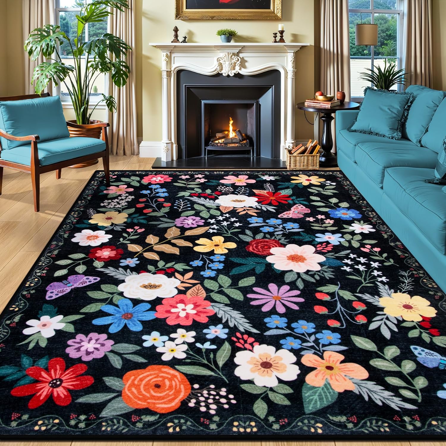 8x10 Area Rugs for Living Room: Floral Washable Rug Vintage