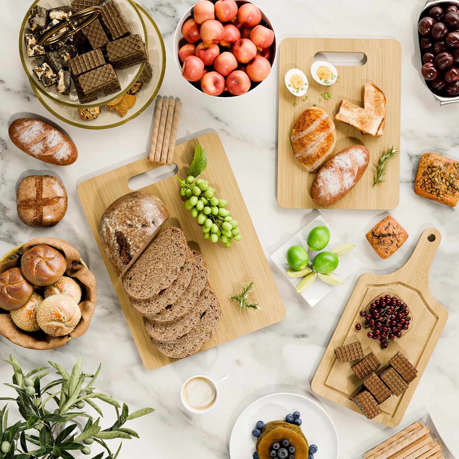 Bamboo Cutting Board Set of 3 Natural Wooden Chopping Boards