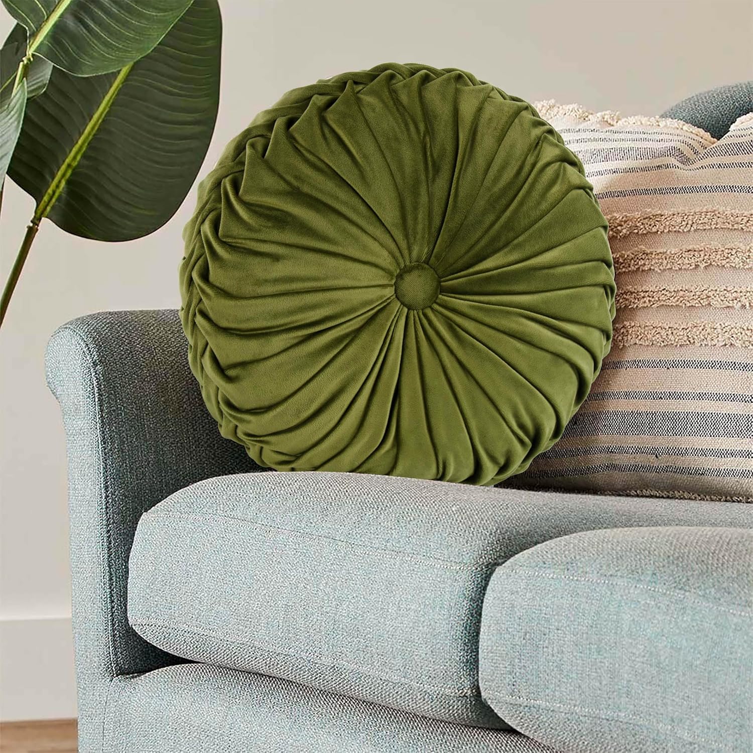HIG Decorative Round Pleated Throw Pillows