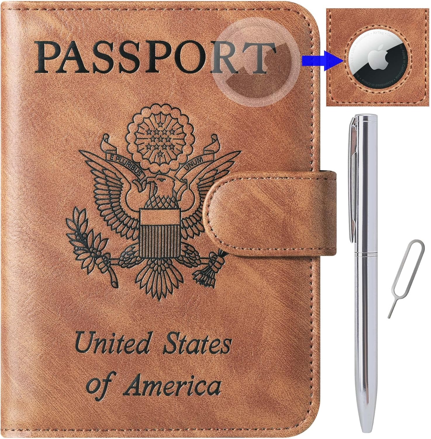Airtag Passport Holder Cover Wallet Travel Essentials Leather