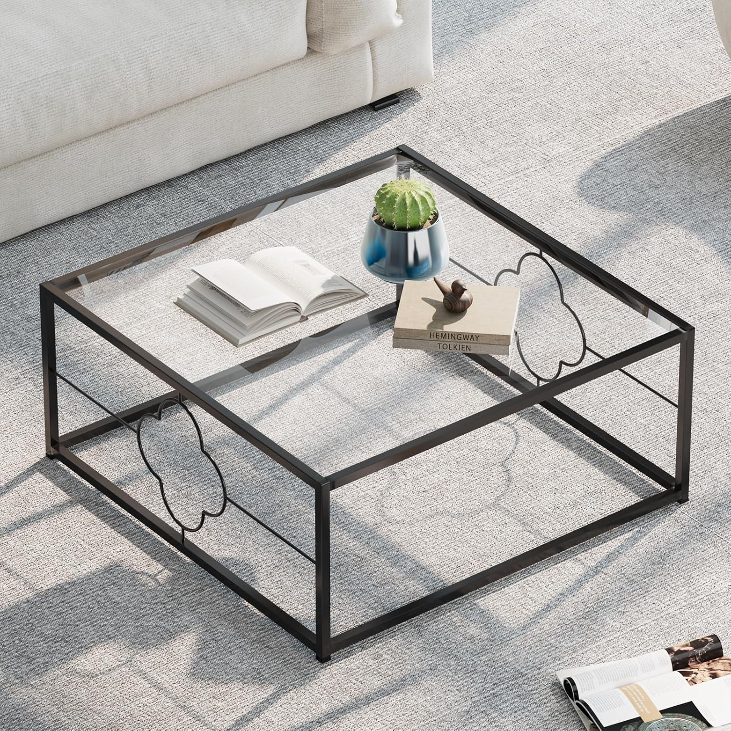 Black Glass Coffee Table for Living Room