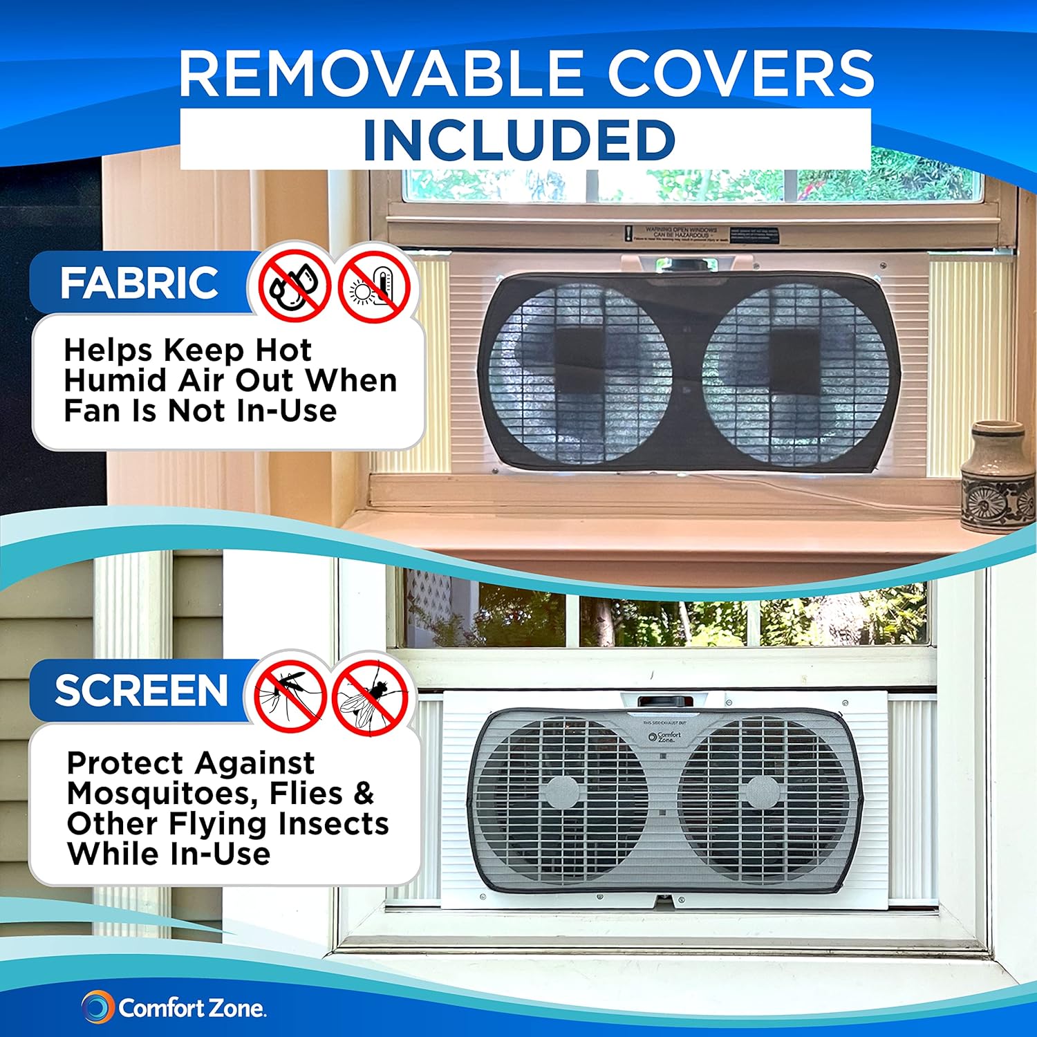 Comfort Zone Twin Window Fan with Reversible Airflow Control