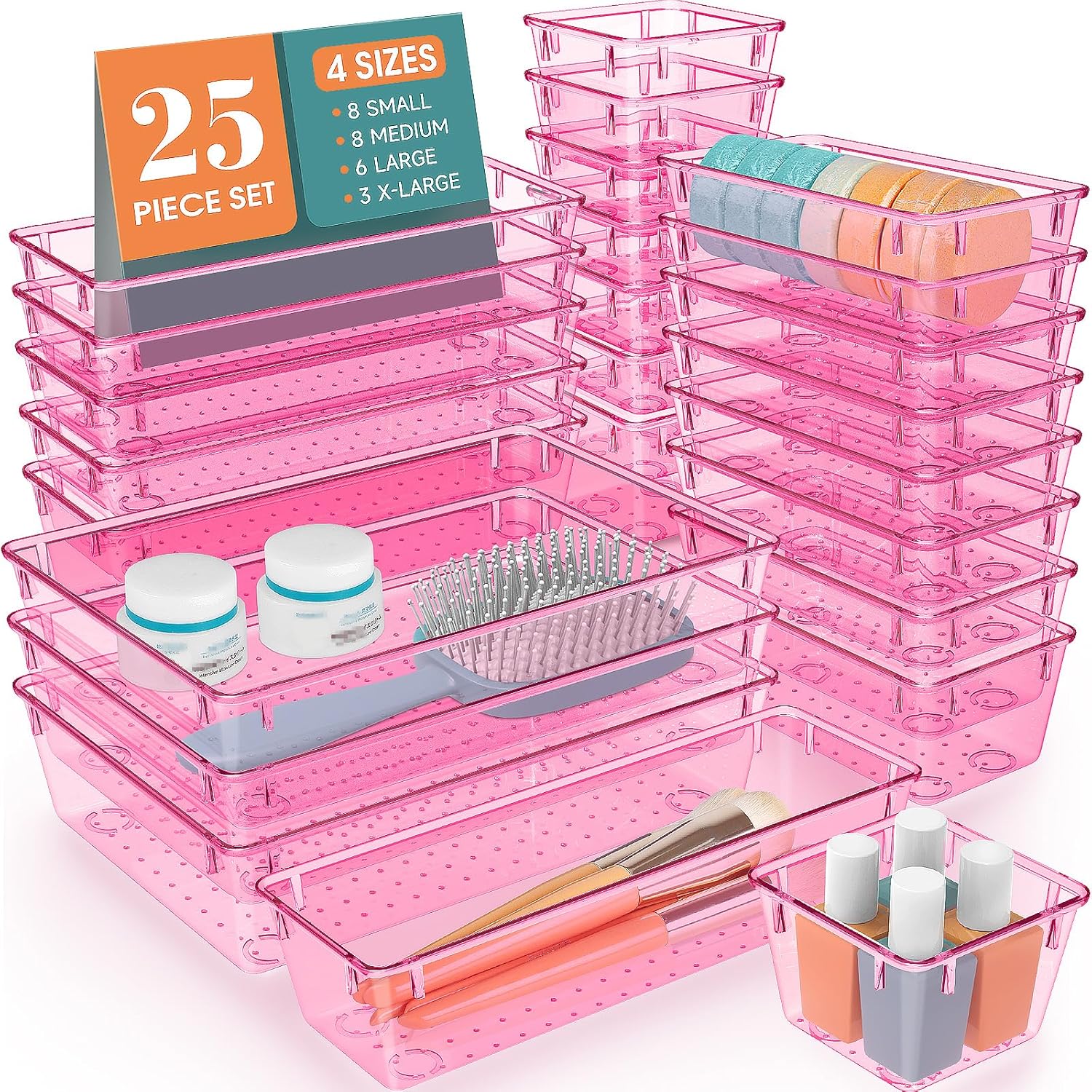 WOWBOX 25 PCS Clear Plastic Drawer Organizer Set