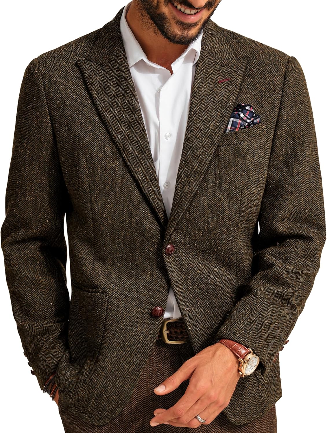 PJ PAUL JONES Mens Blazer Vintage Herringbone Tweed