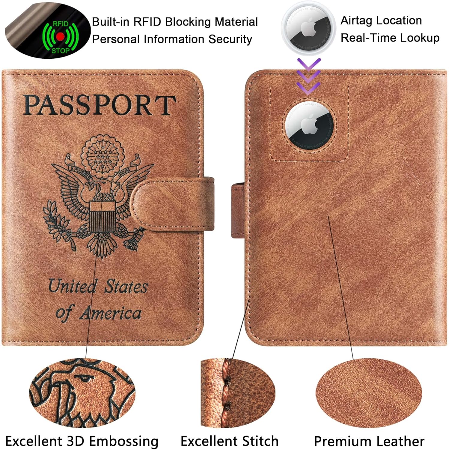Airtag Passport Holder Cover Wallet Travel Essentials Leather