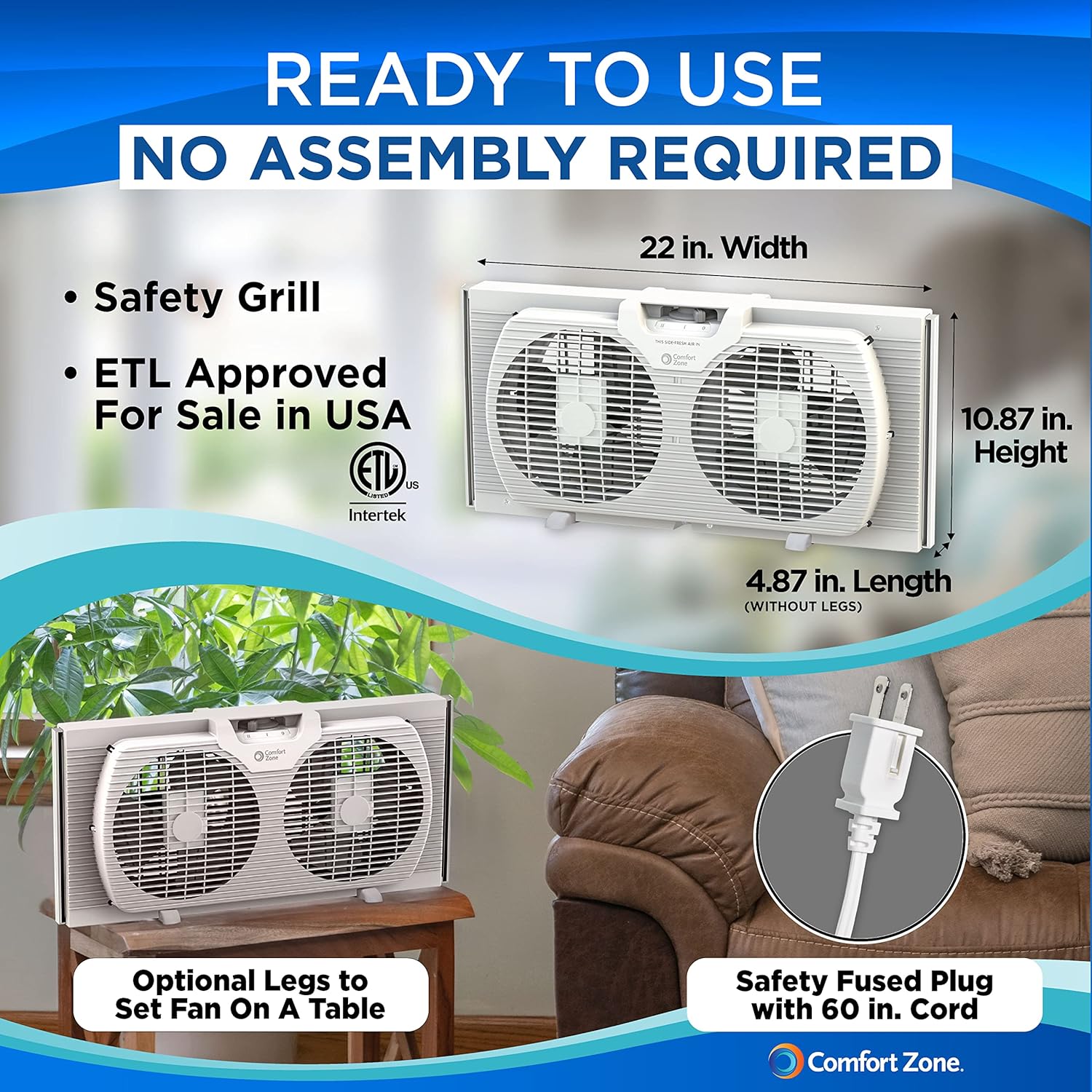 Comfort Zone Twin Window Fan with Reversible Airflow Control