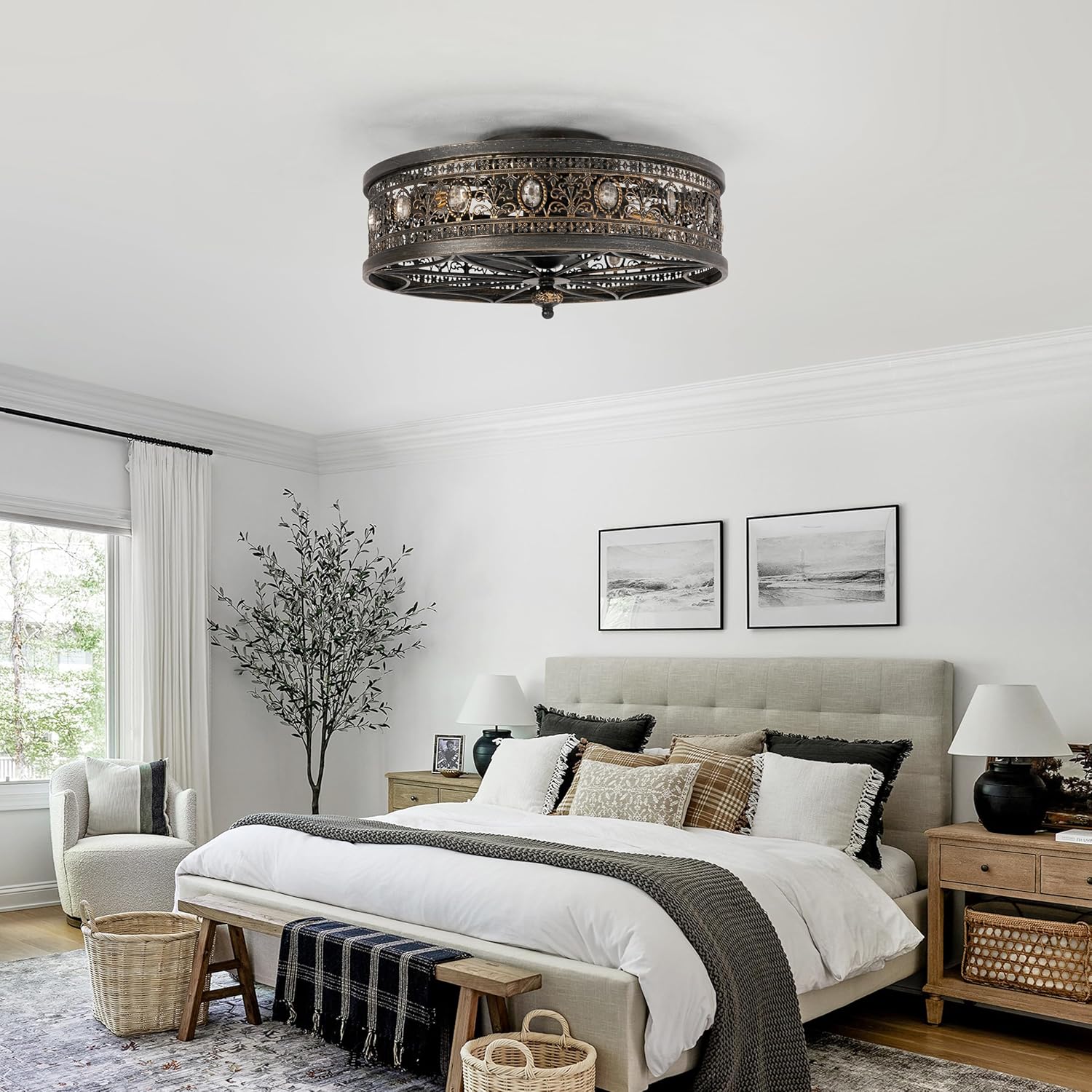 Caged Ceiling Fans with Lights for Bedroom