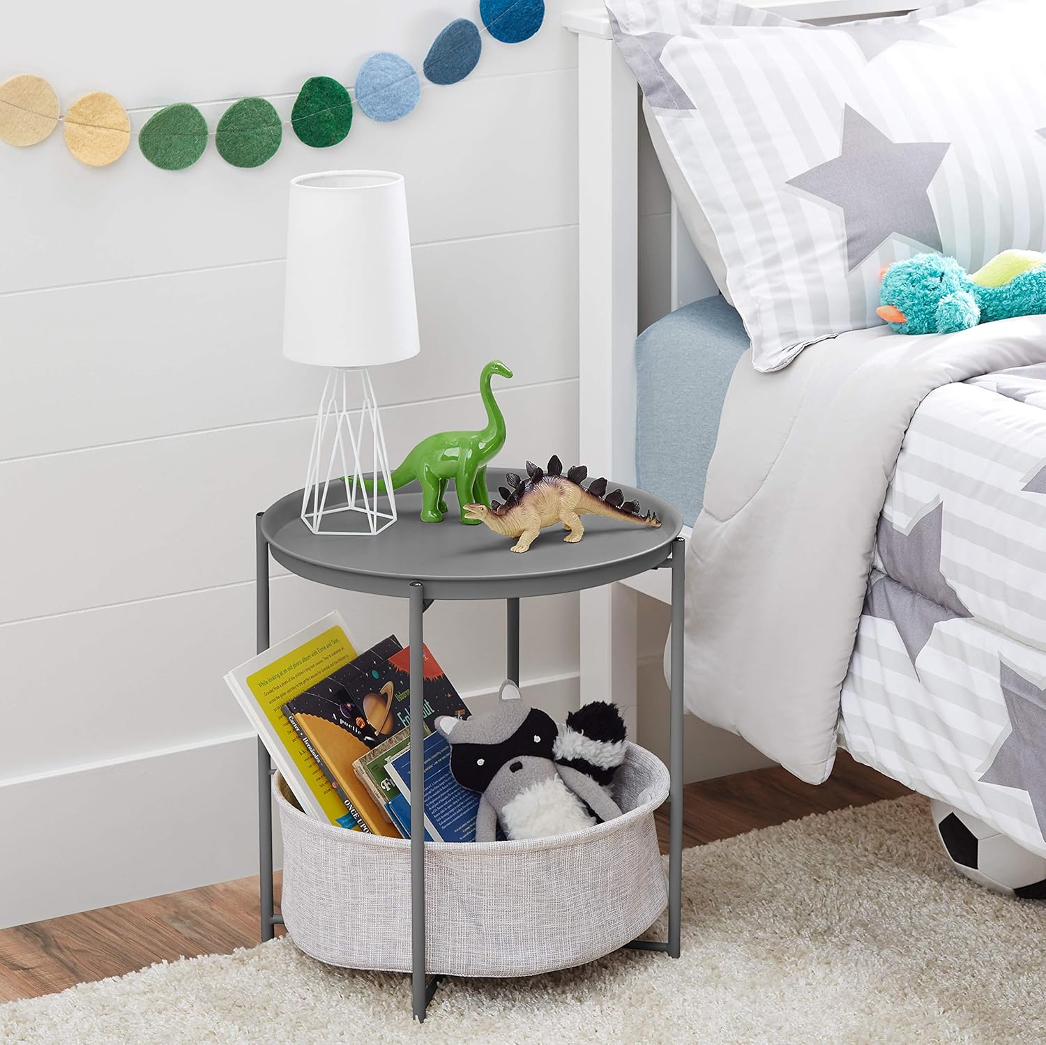 Round Storage End Table with Cloth Basket