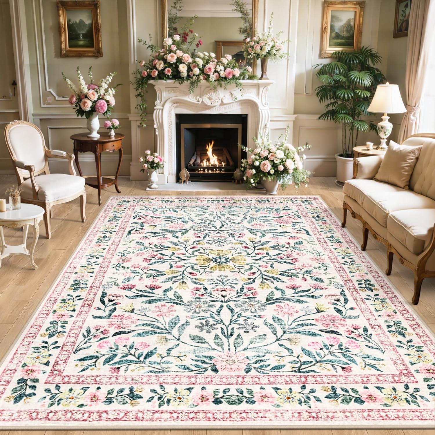 8x10 Area Rugs for Living Room: Floral Washable Rug Vintage