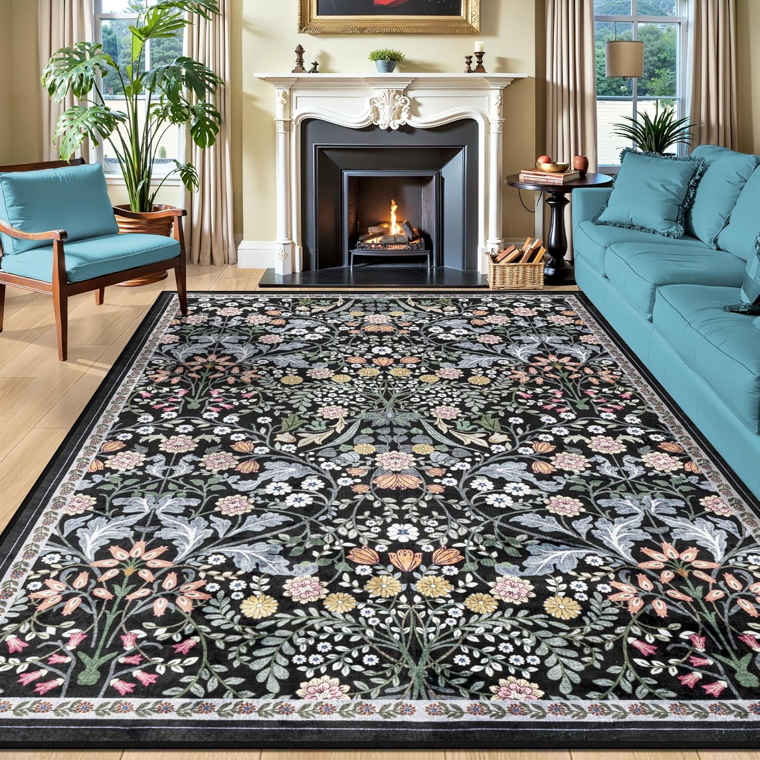 8x10 Area Rugs for Living Room: Floral Washable Rug Vintage