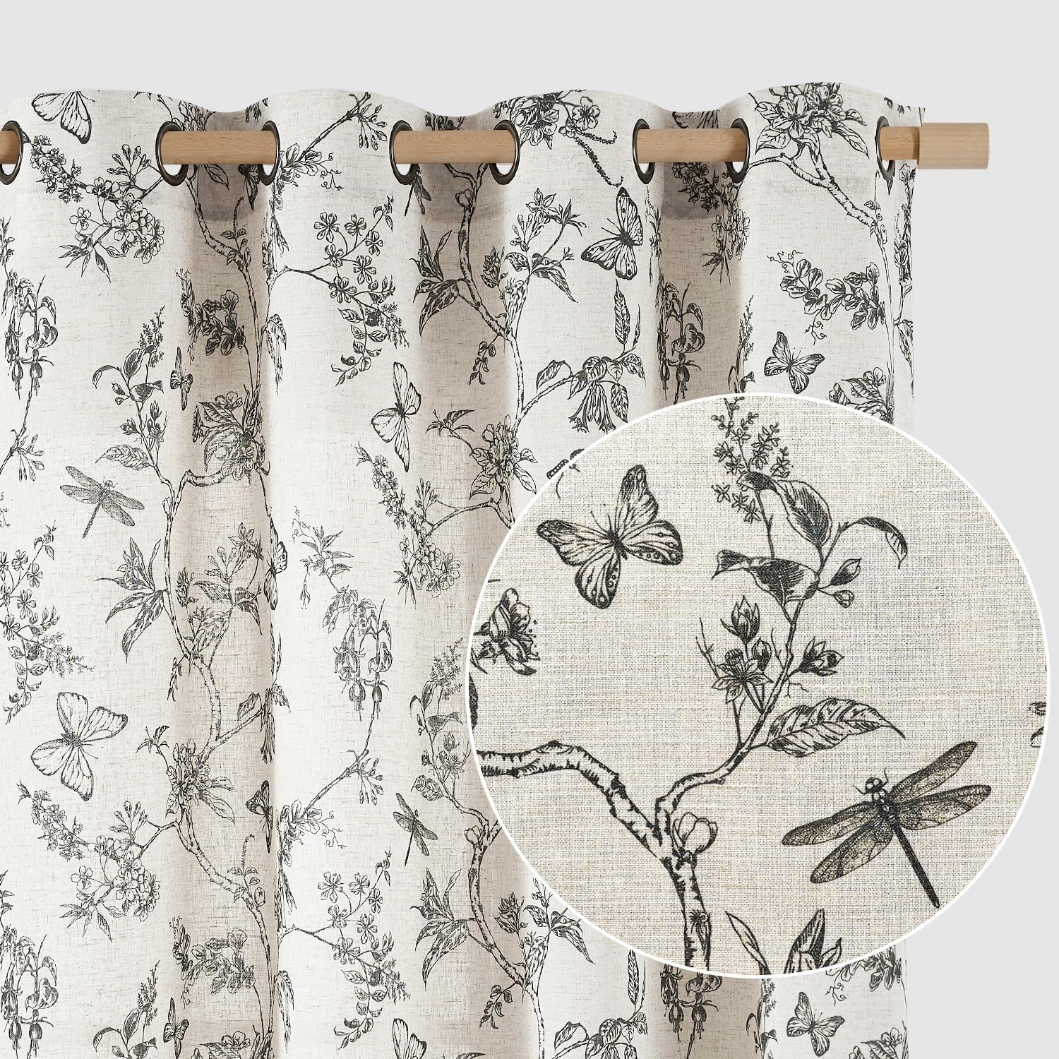 Lazzzy Linen Farmhouse Curtains Green Floral